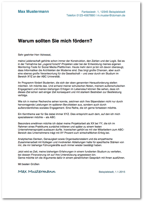 Motivationsschreiben-Mustervorlage Beispiel